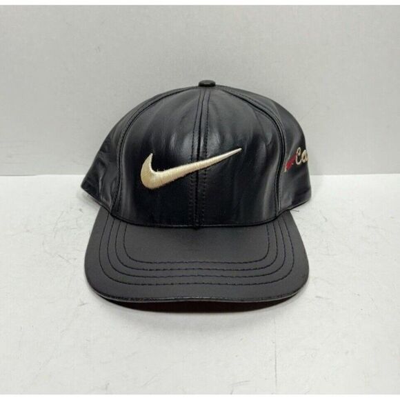 Vintage Nike Black Leather Strapback Hat Made In USA I Can